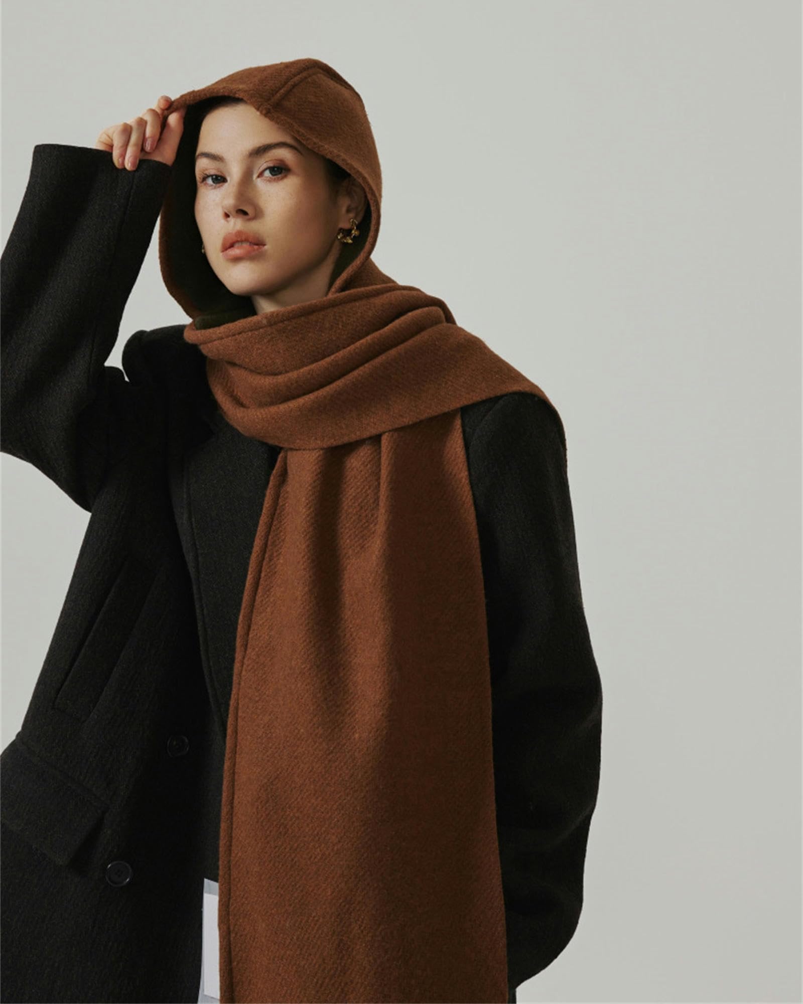 Sciarpa Donna Sciarpa da Donna in Imitazione di Lana Autunno E Inverno, Mantello con Cappuccio Bifacciale, Scialle High-End Feeling, Sciarpa Allungata-Verde Marrone-220 * 30 Cm