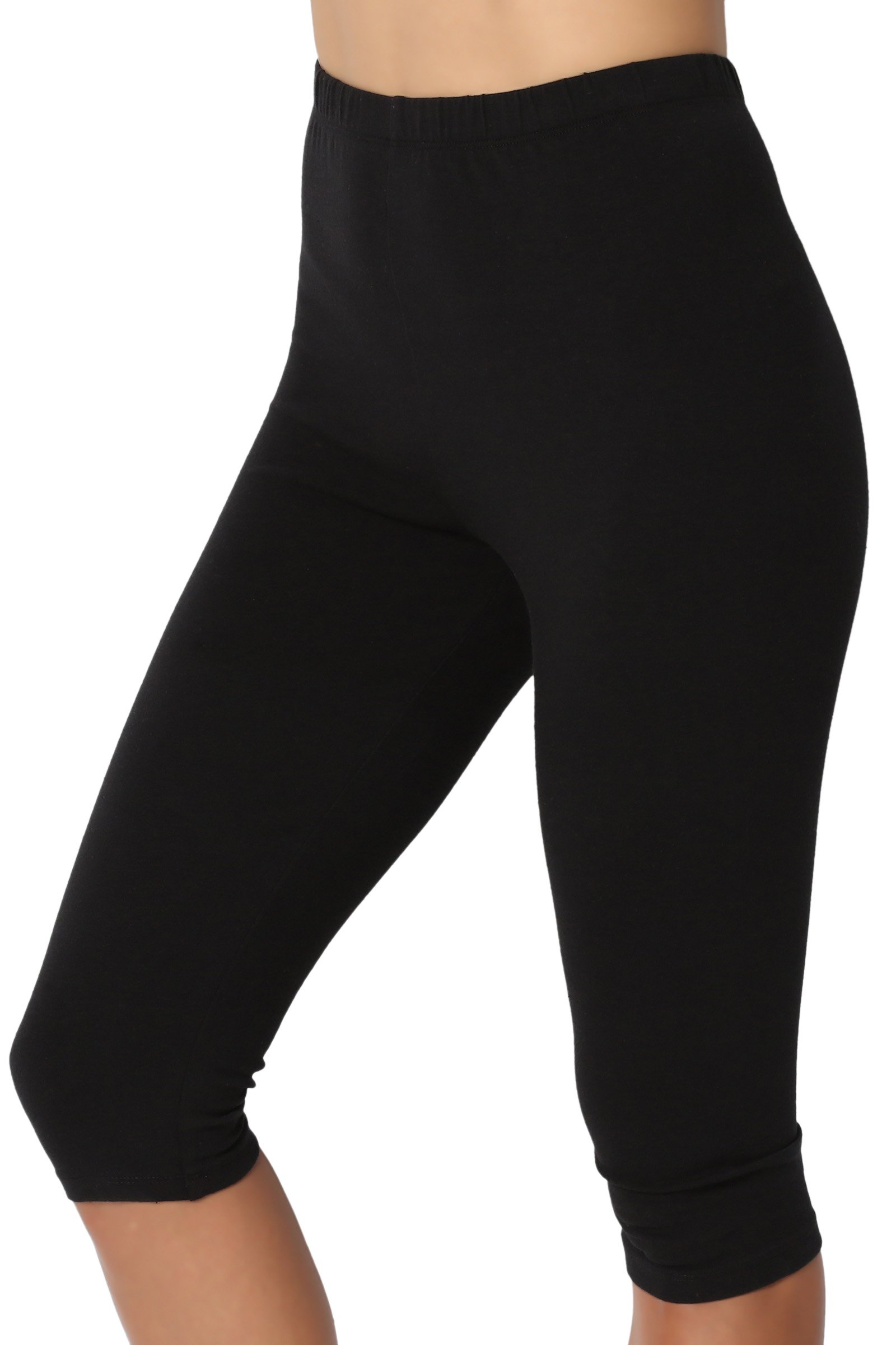 TheMoganWomen's Essential Basic Cotton Spandex Stretch Below Knee Length Capri Leggings Casual Active