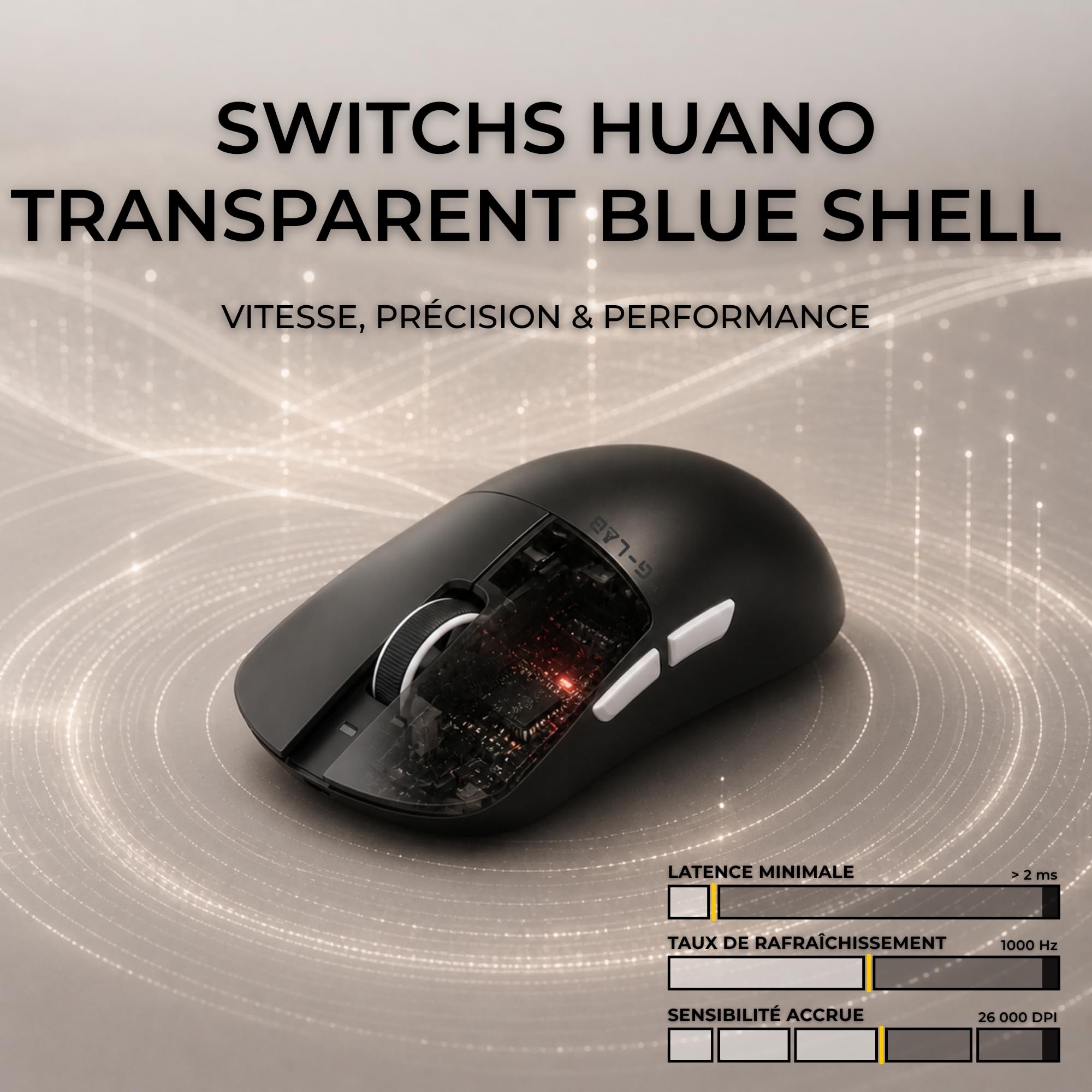 The G-Lab Kult Elite M100 - Souris Gamer sans Fil 26 000 DPI 1000 Hz | Connexion Sans Fil Tri Mode 2.4GHz/Bluetooth/Filaire, Capteur PixArt 3395,26 000 DPI, 1000 Hz Polling Rate, Patins 100% PTFE