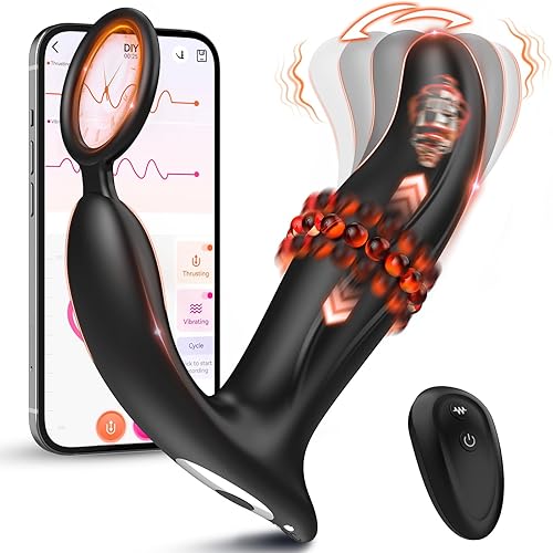 BEISAR Wiggling Sex Toys Anal Vibrator, Adult Toys Sex Toy for Men Prostate Massager Sex Toys Butt Plug Dildo Anal Beads Enema Products for Women with 10 Wiggling Thrust Vibrating Remote Control - Stroger Black