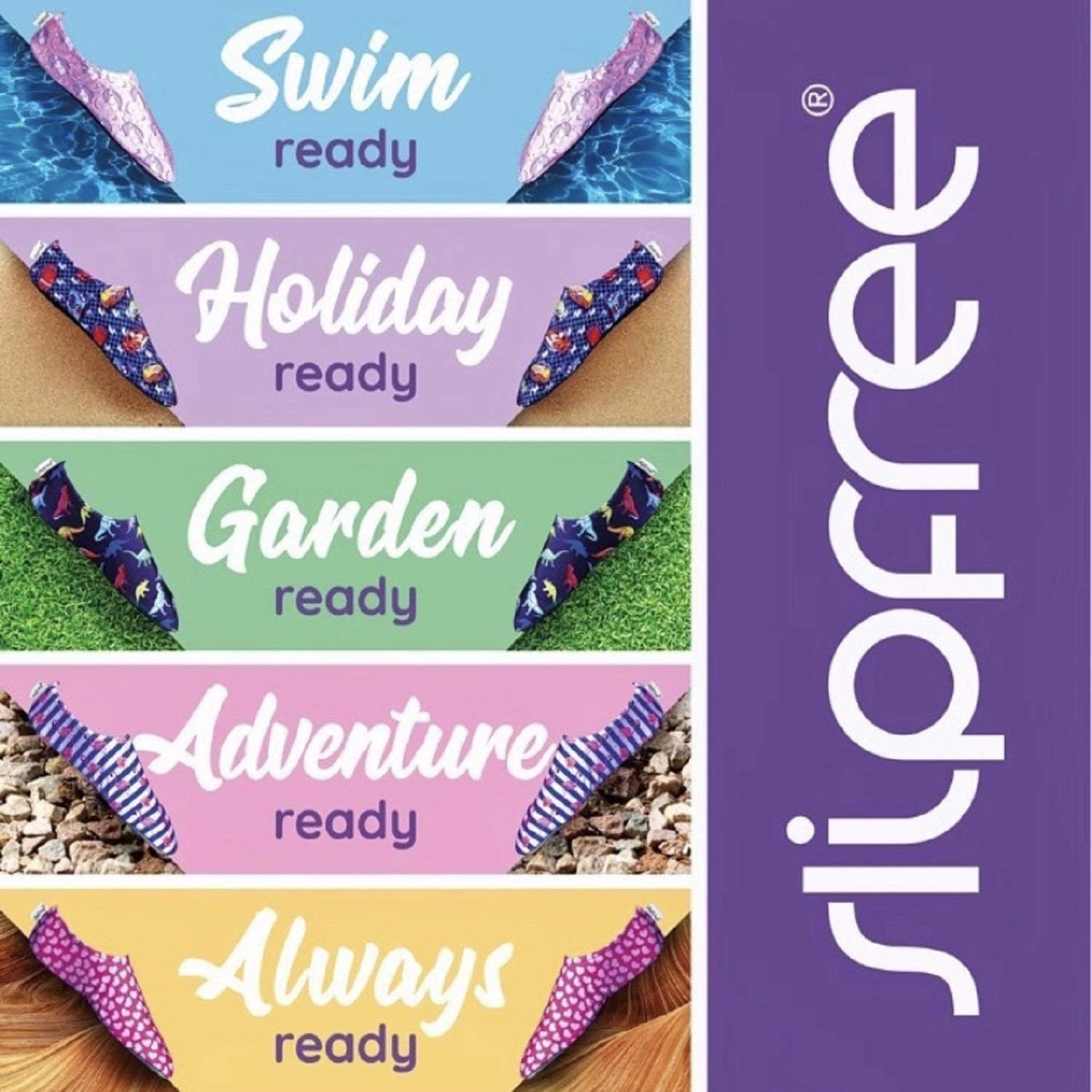 Slipfree UPF50+ - Scarpe da nuoto antiscivolo per bambini, per spiaggia, piscina e casa., Rosa (Tabby), Medium