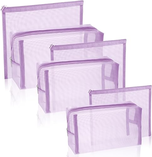 Miniatura 8 de 6 bolsas de maquillaje de malla, bolsa de cosméticos de malla, portátil, organizador de viaje, bolsa con cremallera, bolsas de maquillaje para el