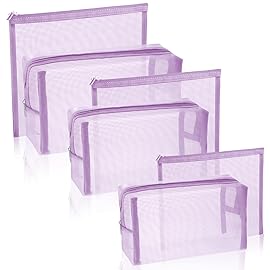 Boao 6 Pieces Mesh Makeup Bags Mesh Cosmetic Bag Portable Travel Organizing Zipper Pouch Toiletries Makeup Pouches for Home Office Travel Accessories(Light Purple)
