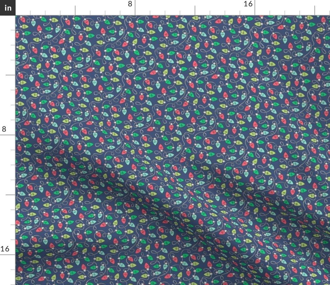 Spoonflower Fabric - Christmas Xmas Holiday Lights Red Green Navy Blue Tiny Small Holidays Printed on Petal Signature Cotton Fabric by The Yard - Sewing Quilting Apparel Crafts Decor