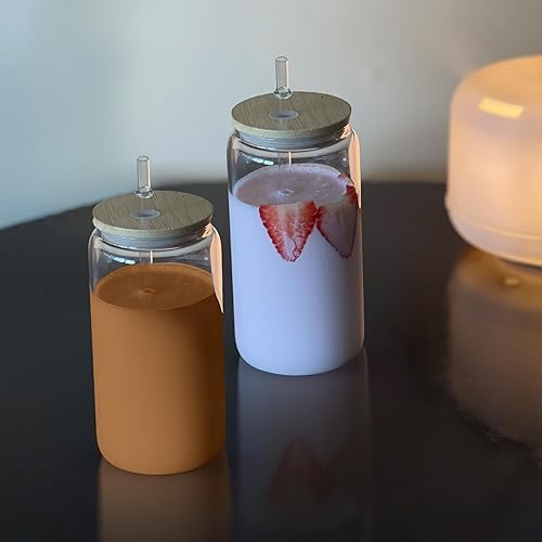 Miniatura 5 de Paquete de 25 vasos de vidrio transparente de sublimación de 16 onzas con tapa de bambú, vasos de vidrio de sublimación rectos para café helado,