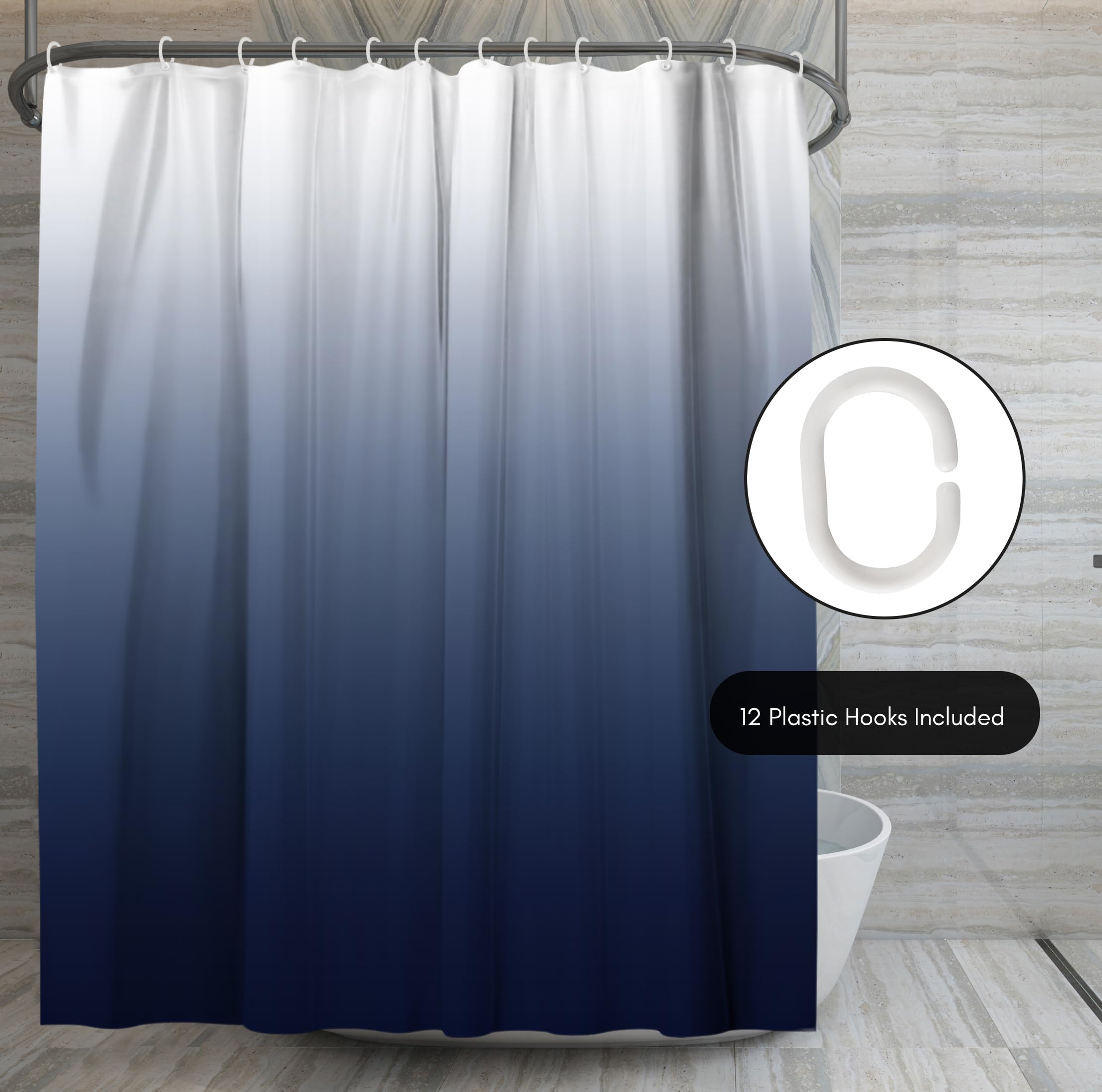 Americanflat Duschvorhang 180x188 Cm – Wasserabweisend, 100% Polyester, Blau-lila-rosa, Mit 12 Ringen