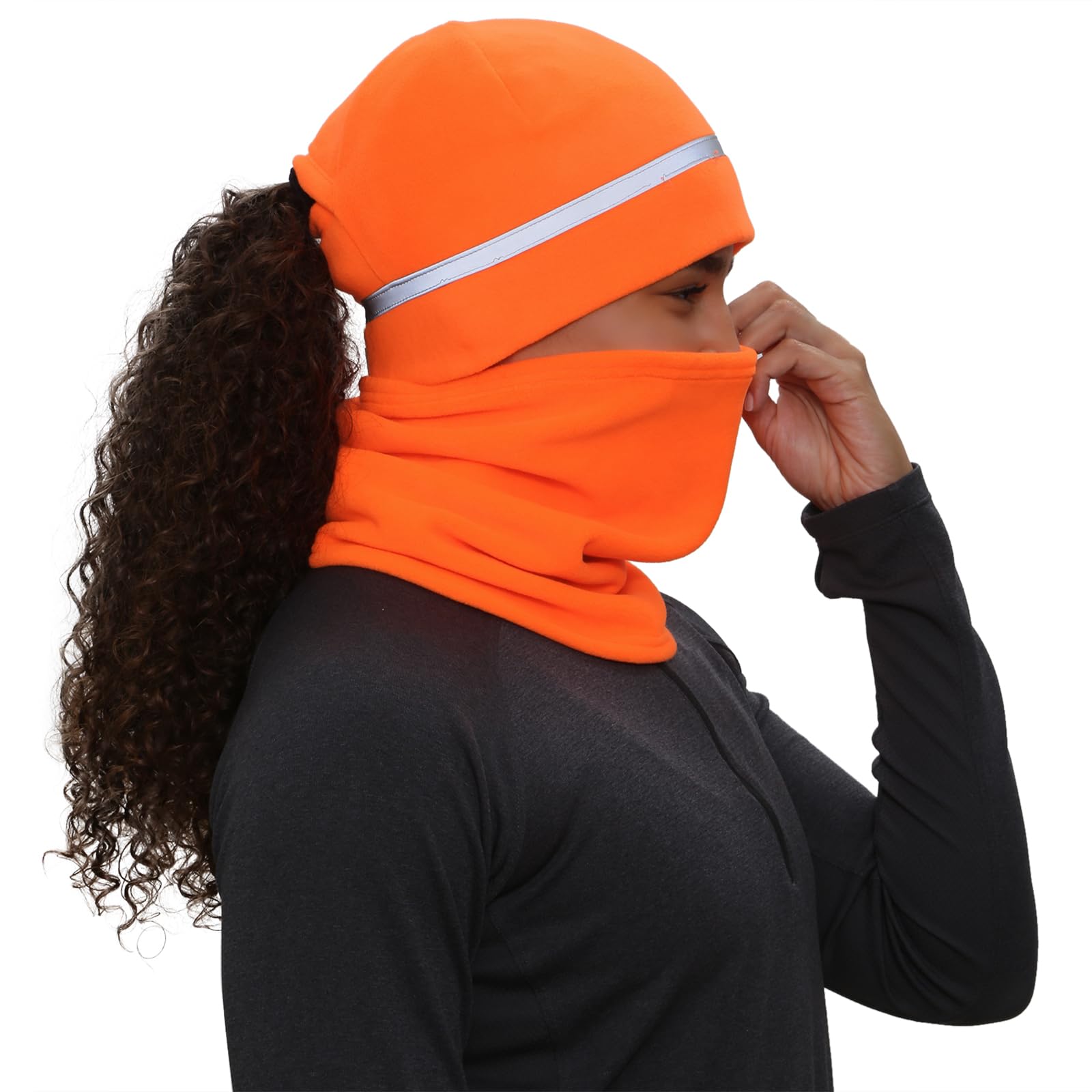 TrailHeads Damen Winter-Set | Reflektierende Pferdeschwanz-Mütze und Micro-Fleece-Halswärmer zum Laufen, Wandern, XC Skifahren