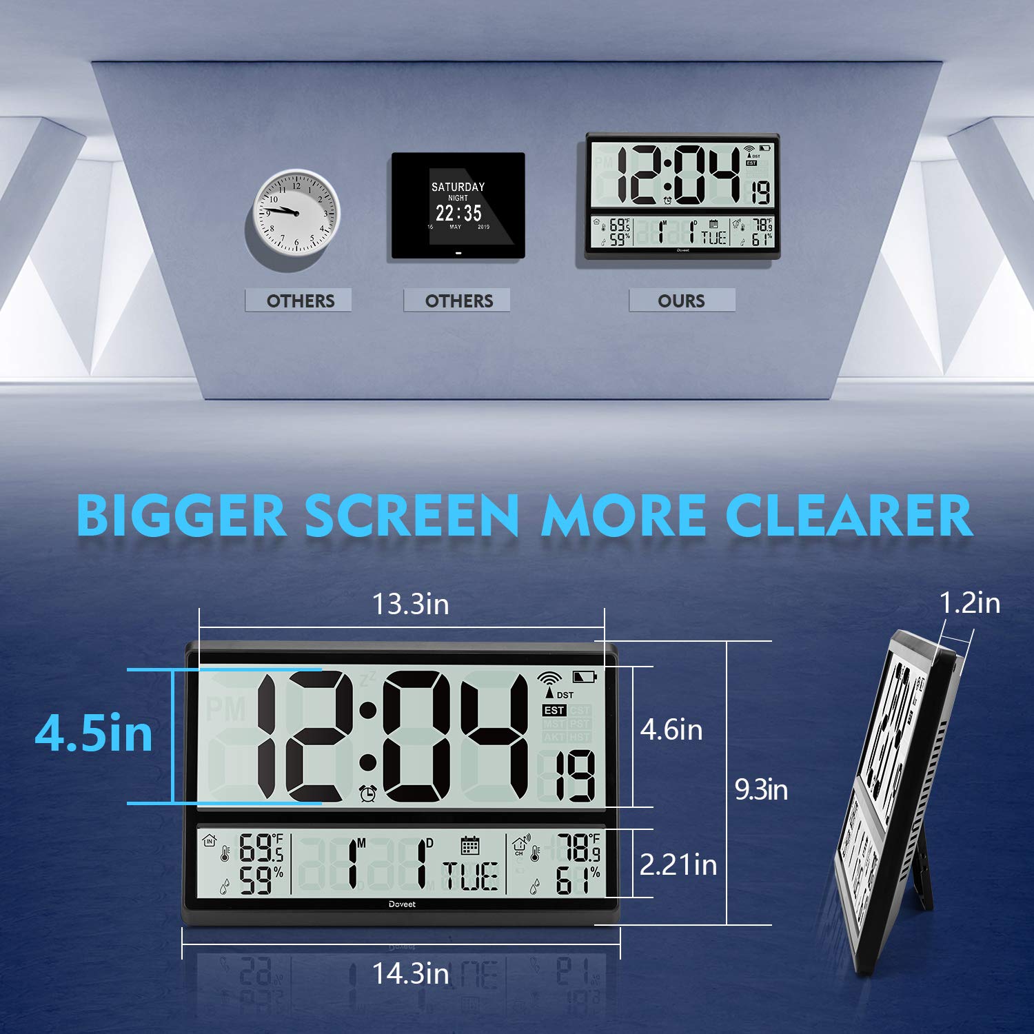 Atomic Clock DOVEET Digital Wall Clock with Jumbo Display Easy to