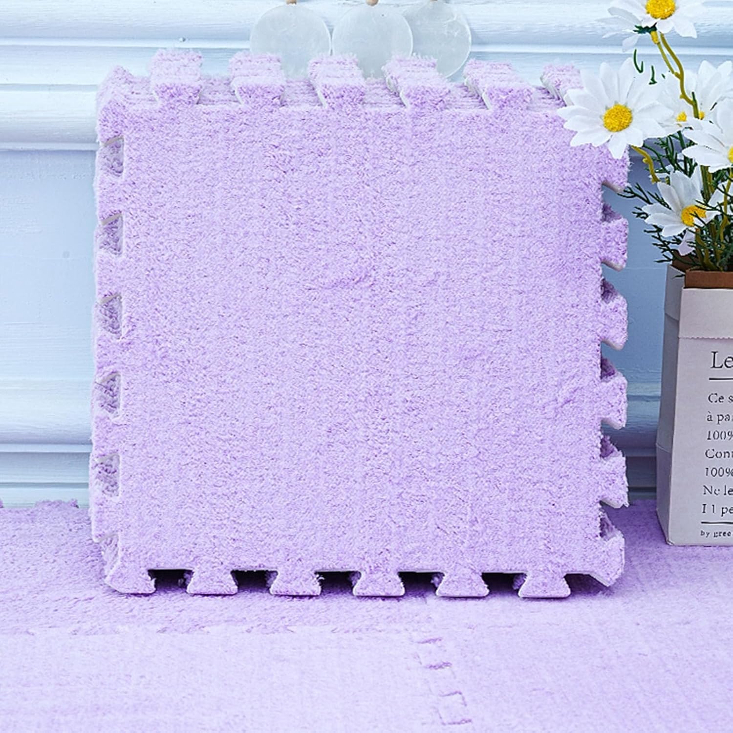LoiYtrd Plush Interlocking Carpet Tiles - Fluffy Puzzle Foam Floor Mat - 10pcs 12x12in Foam Floor Tiles Soft Playmat(Purple,30x30x1cm)