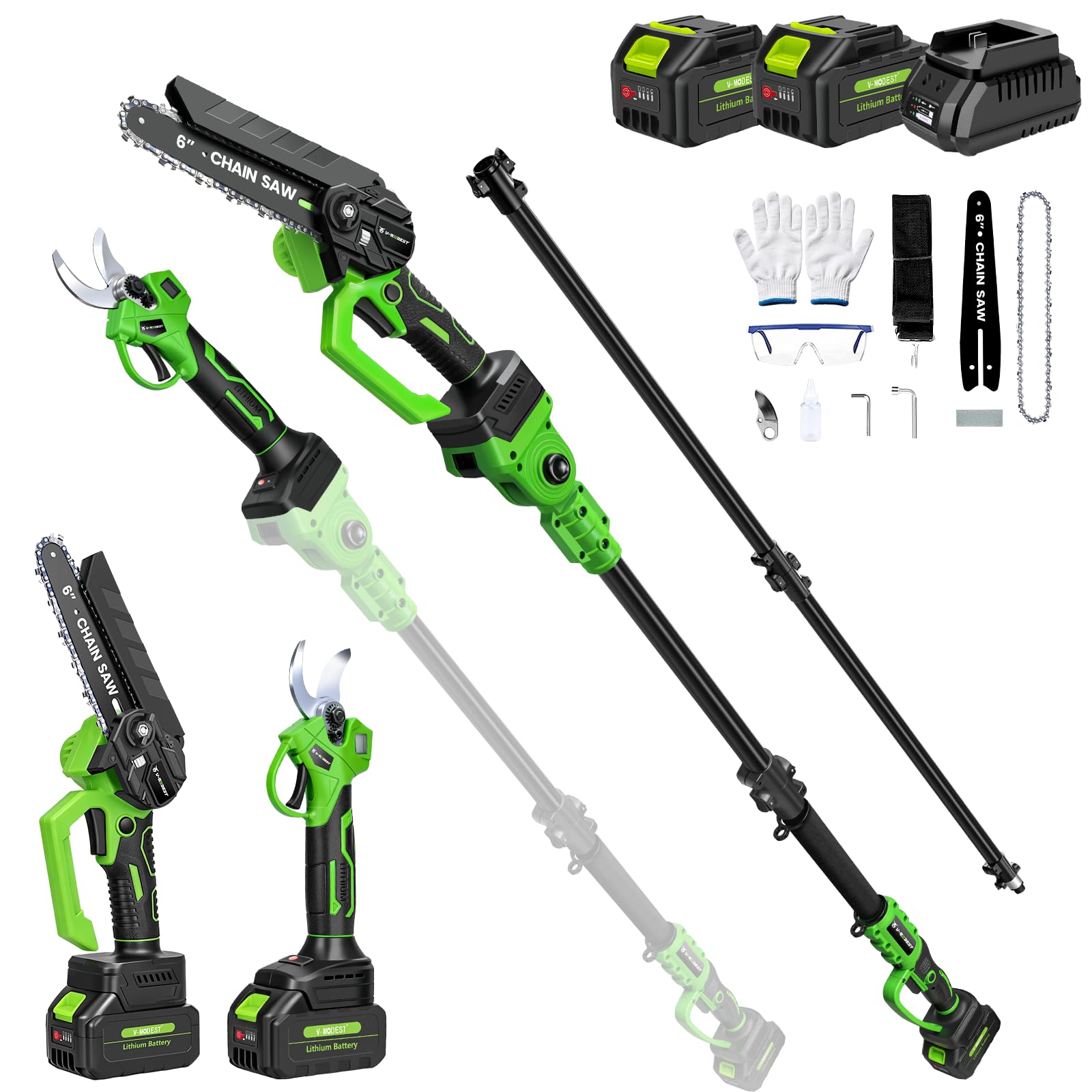 V-MODEST 4-in-1 Electric Pole Saw and Pruning Shears