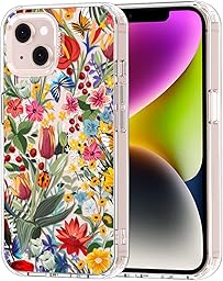 MOSNOVO Case for iPhone 13/14, [Buffertech 6.6ft Military-Grade Drop Protection] [Anti Peel Off Tech] Clear TPU Bumper Phone Case Cover Design - In The Garden