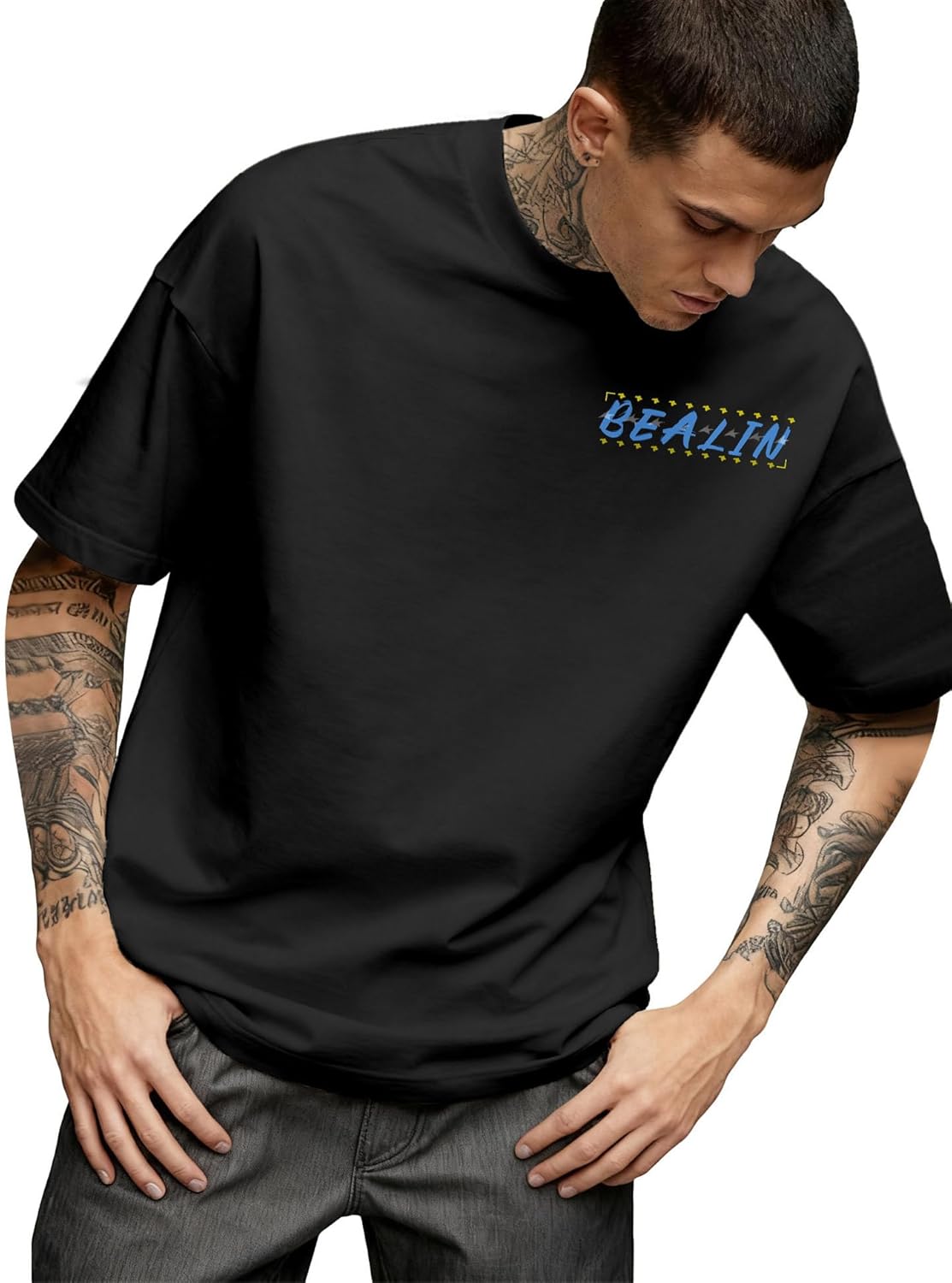 Bealin Men's Graphic Tee Oversized Graffiti Print Short Sleeve Summer Casual Rapper Streetwear T-Shirt - Image 2