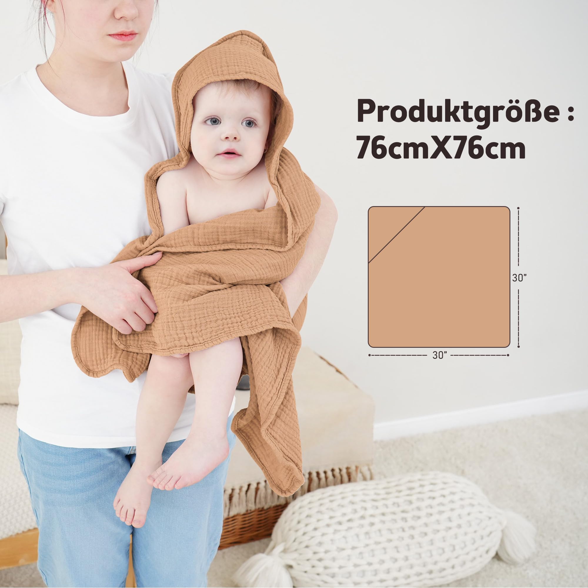 Susurration Lot de 2 Serviettes de Bain à Capuche pour bébé en Mousseline de Coton Doux et Absorbant avec Capuche (Lune Brune)