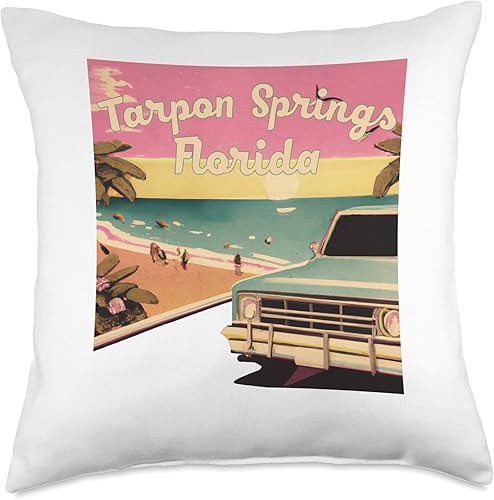 Miniatura 5 de Tarpon Springs Retro Beach Accessories Tarpon Springs Retro Beach Vacation Souvenir Florida Surf - Almohada de 16 x 16 pulgadas multicolor
