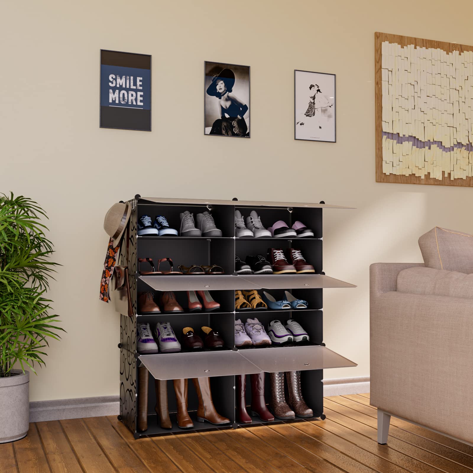 Yelfmart Shoe Rack, 6 Tier Shoe Storage Cabinet 24 Pair Plastic Shoe Shelves Organizer for Closet Hallway Bedroom Entryway