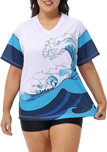 Plus Size Rash Guard for Women Sun Protection Swim Shirts Short Sleeve Loose Fit UPF 50+ Quick Dry Swimming Tops