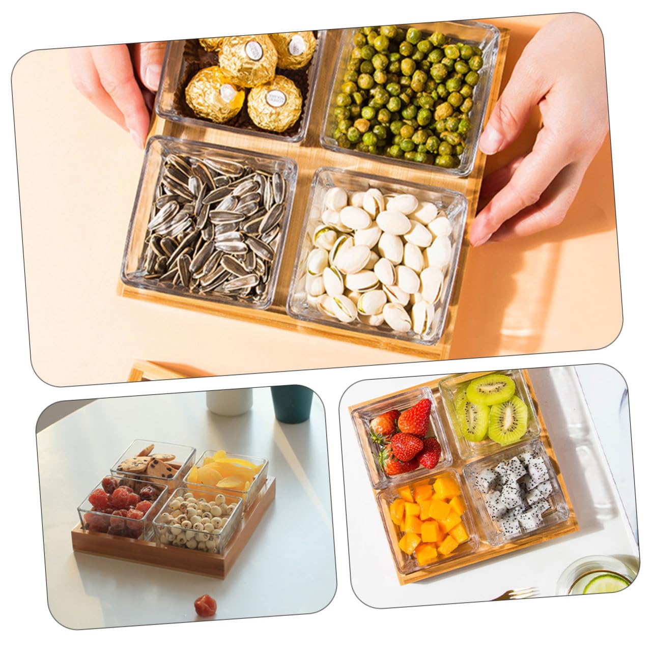 Gatuida Plateaux De Service Pour Fruits Divisés Assiettes à Noix Et Fruits Secs Verre Avec Support