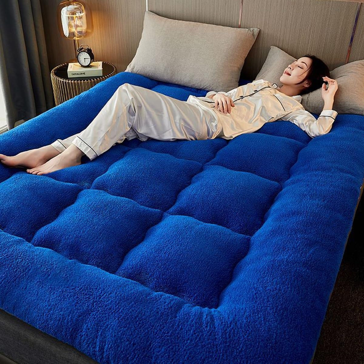 OBONG Lamb Wool Bedding Mattress Topper King Soft Fluffy Pillow Top Mattress Pad Breathable Extra Thick Folding Sleeping Pads Futon Mattresses (Color : Orange, Size : Cal King-200 * 220cm)