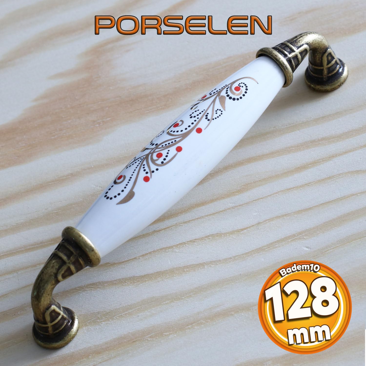 Badem10 Gerçek Porselen Antik Sarı 128 mm Kulp Mobilya Çekmece Mutfak Kulplar Kulpu Dolabı Dolap Kapak Kulpu