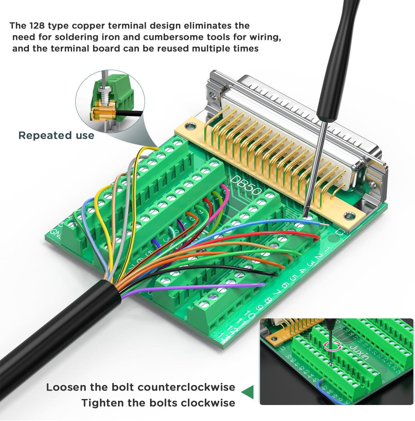 DB50 Male Breakout Board, HDB50 D-Sub 50 Pin Terminal Block Adapter, No Soldering Screw Terminal Connector Module with Clear Pin Labels for Industrial Wiring