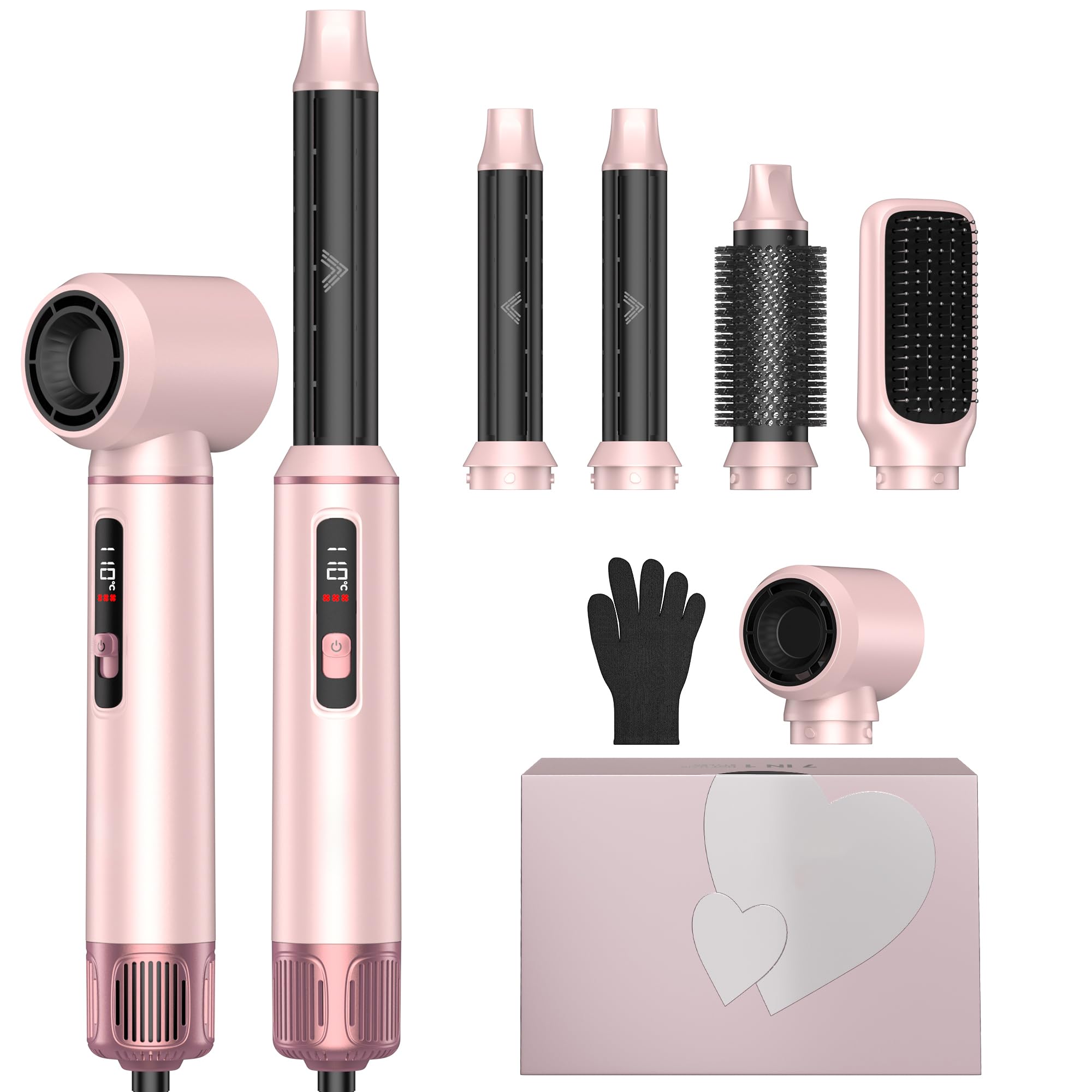 MogaWave Hair styler 5 in 1 Airbrush Haarstyler Air Styler mit LCD-Bildschirm und Temperaturanzeige 50-110℃ mit 1000W Haartrockner, Auto Air Culer, Warmluftbürste, Föhnbürste, Rundbürstenföhn
