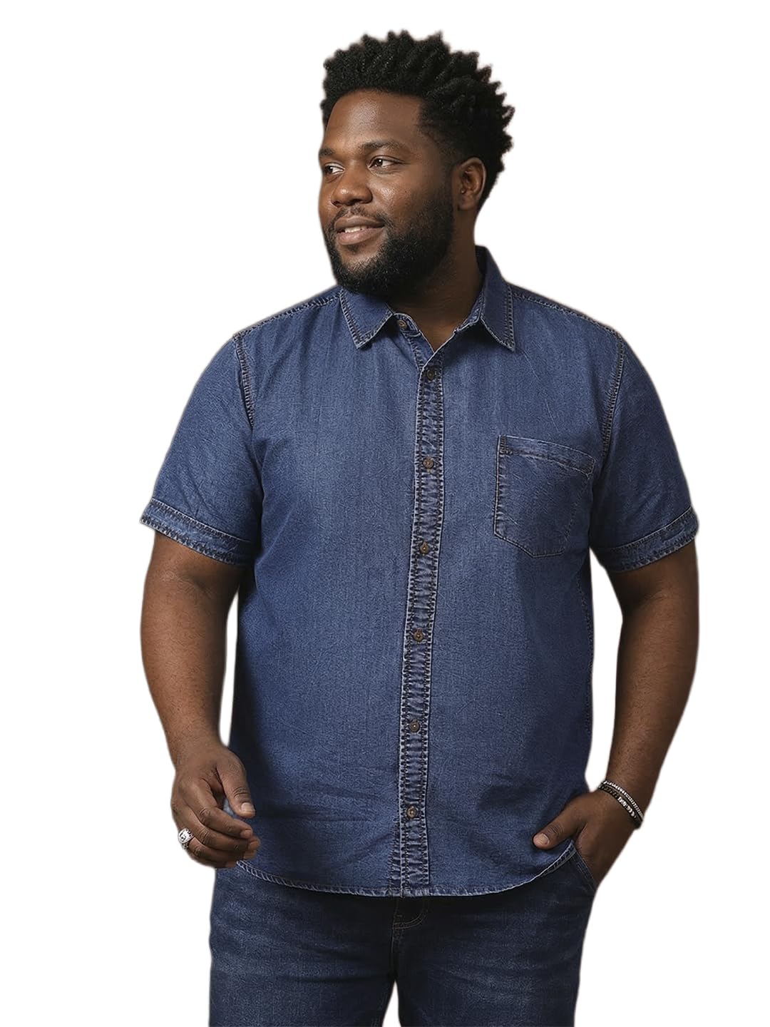 Bigbanana Męska koszula z półdługim rękawem Niebieska Plus Size