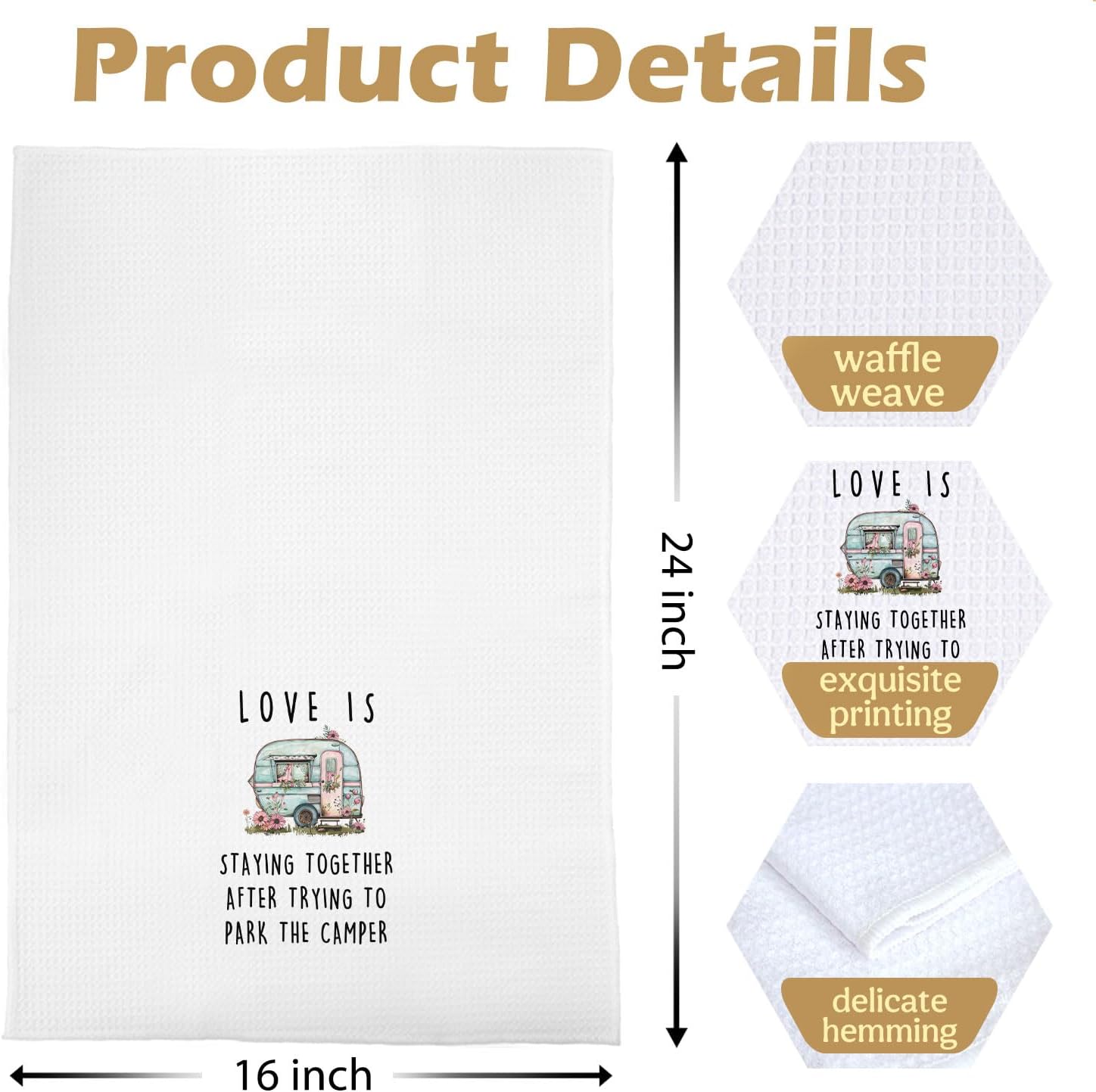 Camping Gifts Kitchen Towels - Gifts for Camping Lovers Decorative Waffle Dish Towels, Camper Gifts for Women Hand Tea Towel, 16x24 Inch - Image 5