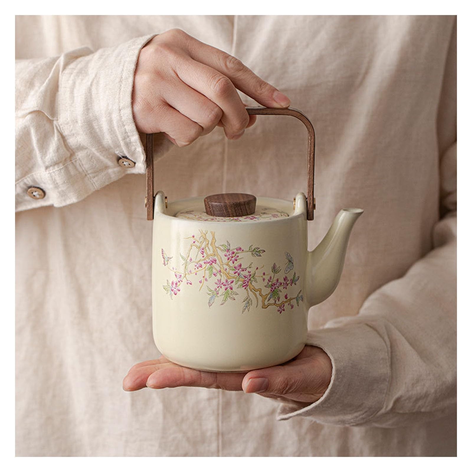 Tetera de cerámica de porcelana resistente al calor para té, ideal para oficina en casa, sala de té, cafetería, diseño retro, elegante y funcional