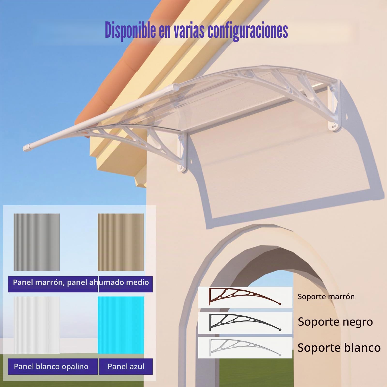 Marquesina Puerta Exterior 80 x 120 cm – Marquesina Exterior de Policarbonato con Soportes de ABS, Protección contra Lluvia, Nieve y Rayos UV para Puerta, Ventana y Terraza