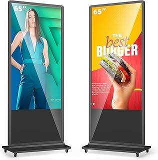 MWE 65 Zoll 4K Digitaler Kundenstopper mit 4 Rollen, Werbedisplay Digital, LCD Digital Signage Display, Geeignet für Einzelhandelsgeschäft, Restaurant, Einkaufszentrum und Gewerbezentrum
