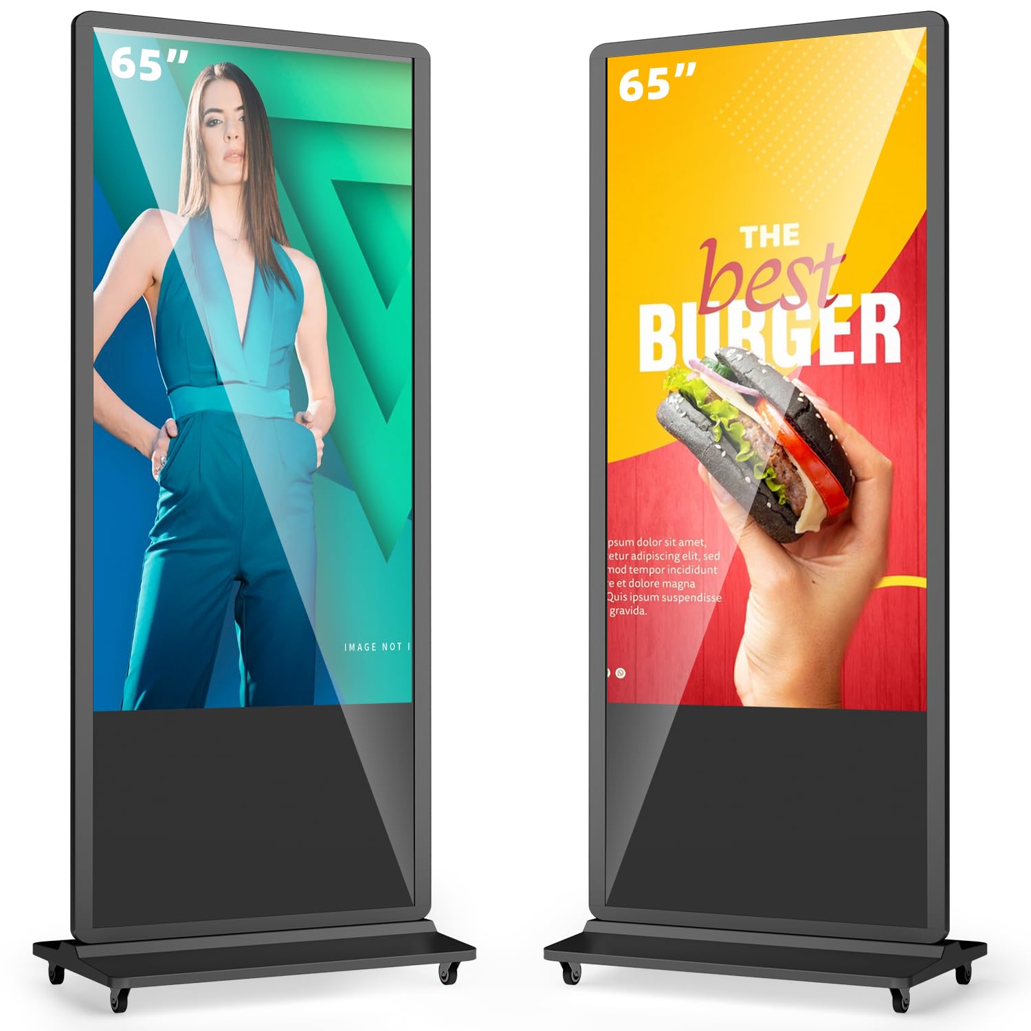 65 Inch Digital Signage Display, Advertising Kiosk IPS LCD Screen, Indoor Floor Standing Customizable Commercial Totem, Android System, Interactive Display Poster Auto Media Player