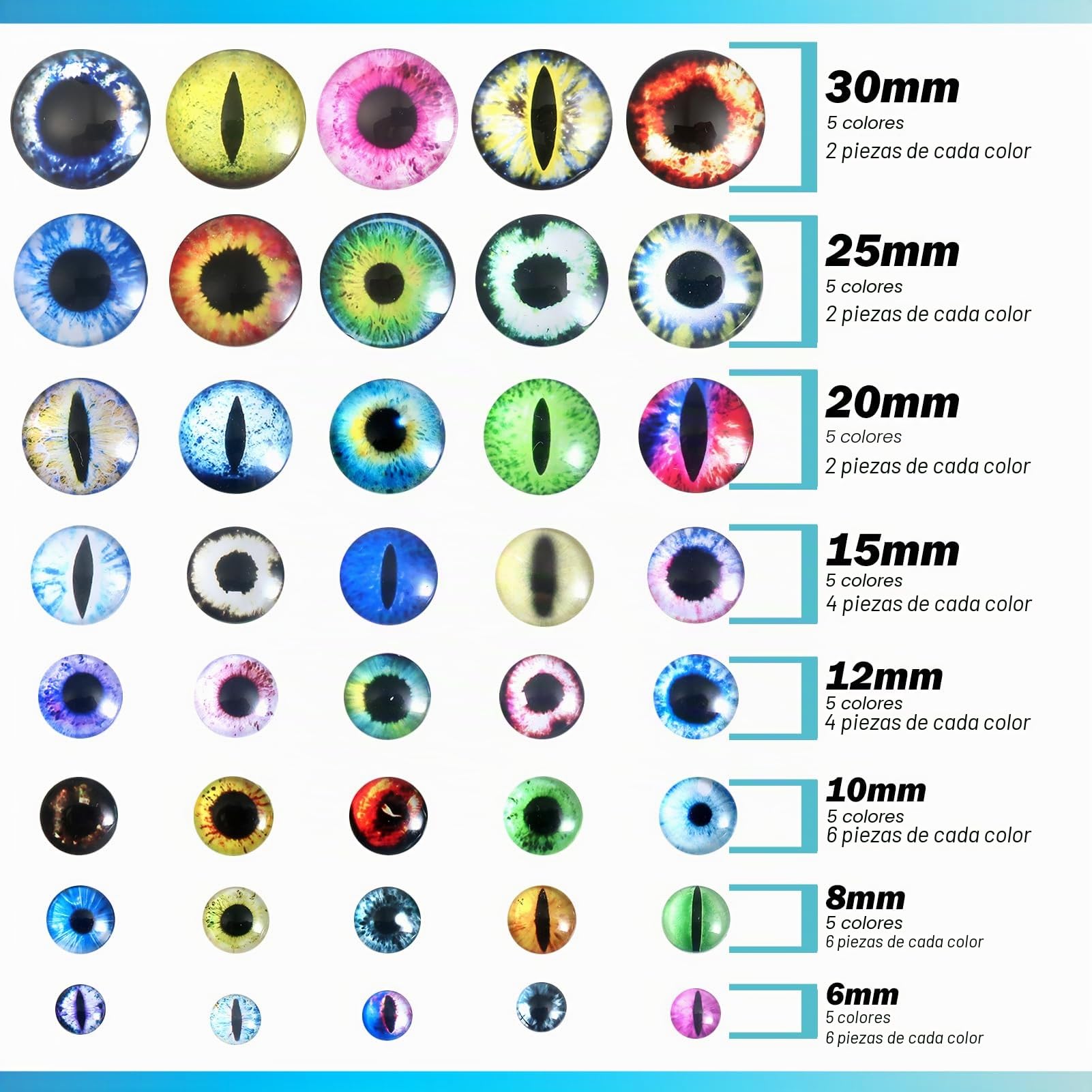 TOAOB 160 Piezas Cristal Ojo de Gato Vaso 6 a 30 mm Redondo 40 Estilos Ojos de Seguridad Dinosaurio Dragón para Decoración Scrapbooking o Hacer Joyas Manualidades Hecho a Manob | Ojos Manualidades, Coloridos, Una Variedad de Estilos para DIY Peluche, Gato