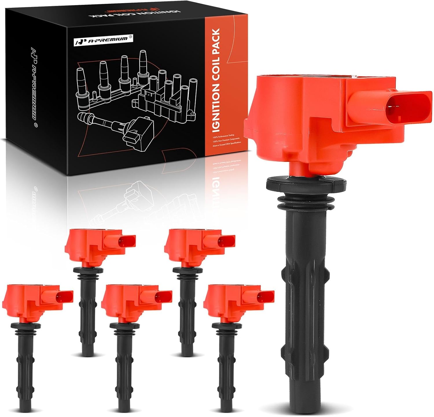 A-Premium (Red) Engine Ignition Coil Pack Compatible with Mercedes-Benz C230, C250, C280, C350, E300, E350, GLK350, GL320, S400, SLK280 & Dodge Sprinter 2500 & Freightliner Sprinter 3500, 8-PC Set