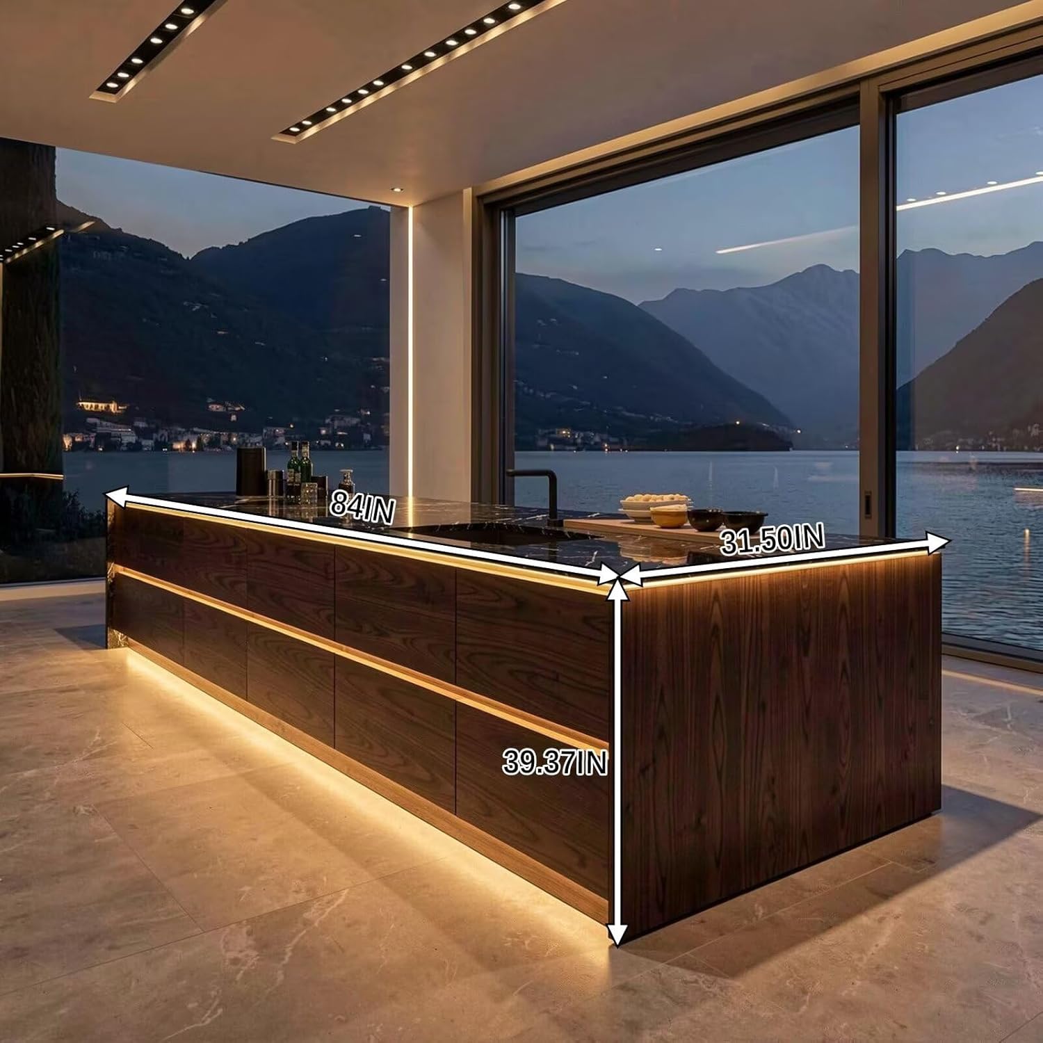 Kitchen Island with Storage - Kitchen Island Table with Integrated Sink, Luxurious Dinner Table Includes Integrated Power Outlets, Sturdy Wood Construction (84IN No Chairs)