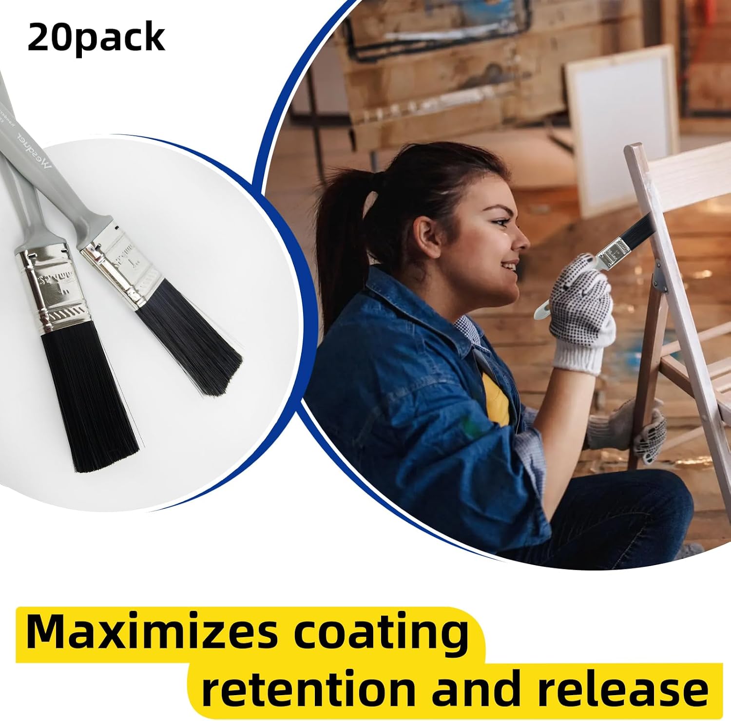 Wesquer 20 Pack 1inch Paint Brushes Plastic Handles Flat Paint Brsuh for Painting Walls, Wood Stain, Furniture, Fences, House, Door