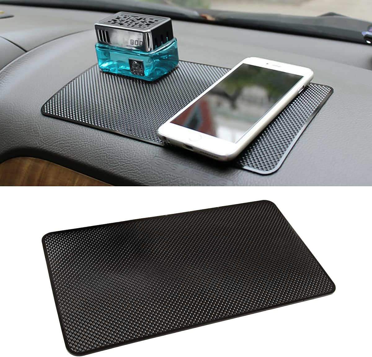 Car Dashboard Anti-Slip Rubber Pad, 10.6''x 5.9'' Universal Non-Slip Car Magic Dashboard Sticky Adhesive Mat for Phones Sunglasses Keys Electronic Devices and More Use (Black/Grid)