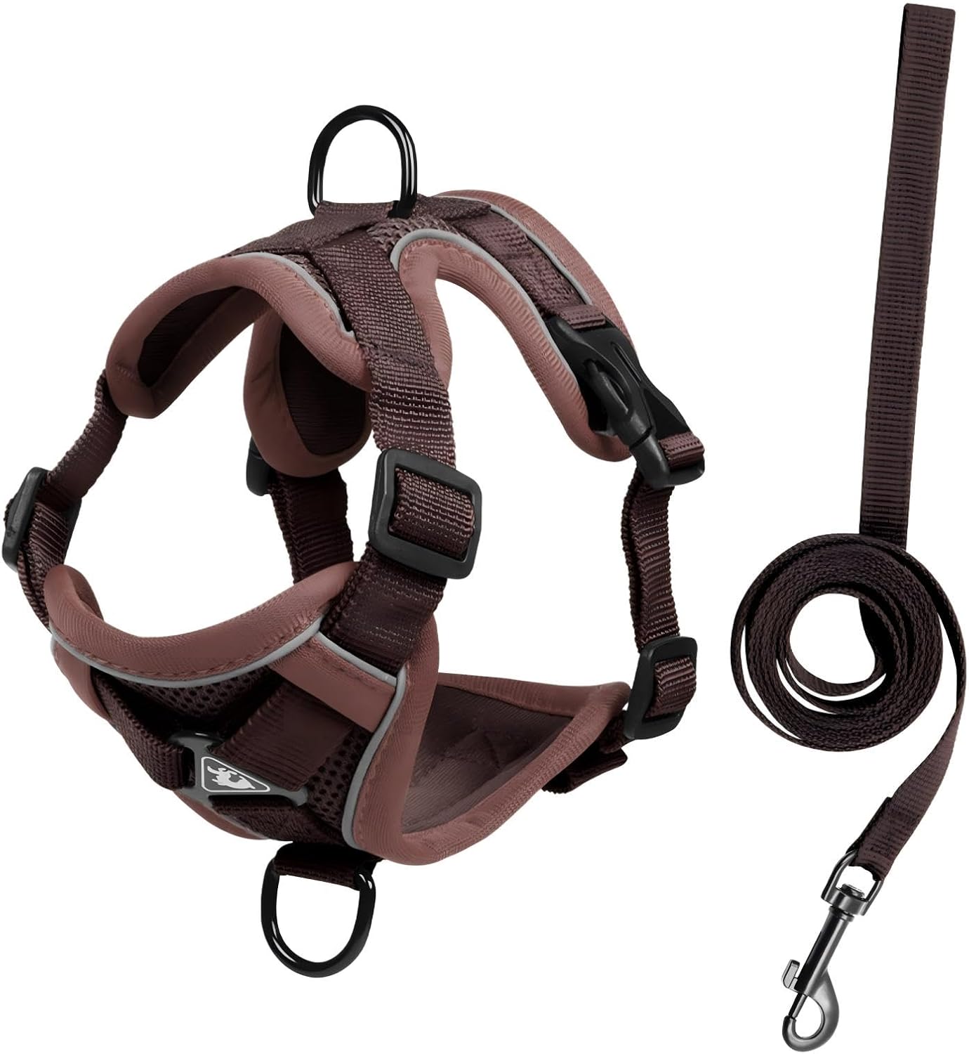Dog or Cat Harness and Leash Set, Breathable Mesh Vest Dog Harness for Small and Medium Dogs, Reflective Vest Harness for Walking, Training, Safety Buckle Dog Harness (Brown, L)