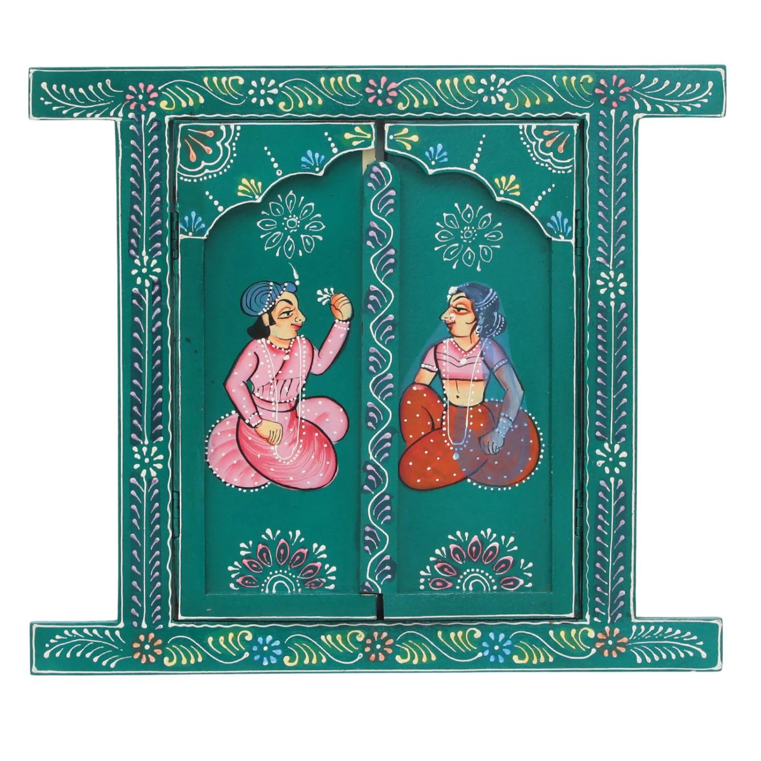 Apka Mart The Online Shop Wooden Window Jharokha Frame | Jharokha Wall Hanging With Opening Doors - For Home, Wall Decor, Living room, Entrance Decoration & Gifts - 16 Inch (Wood, Green)-picture-35