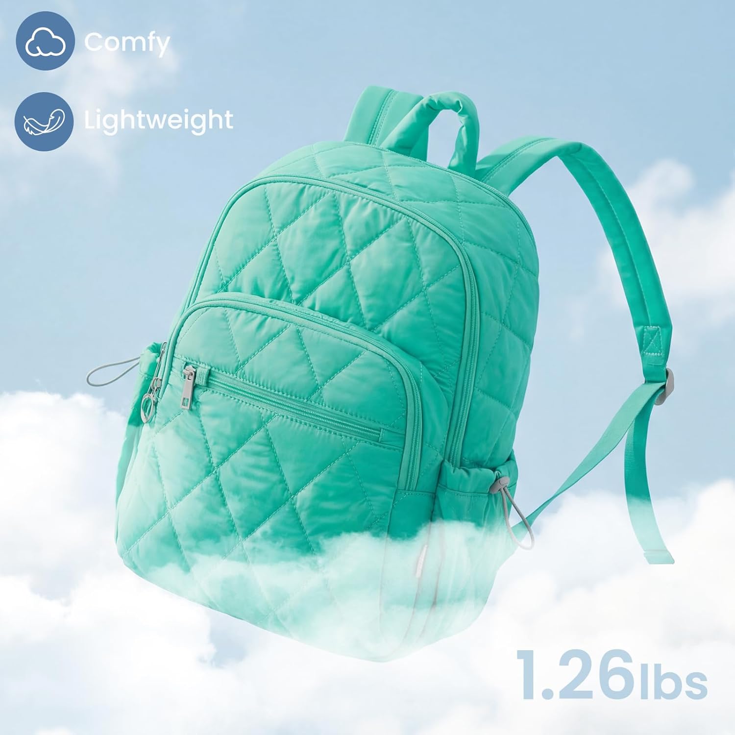 G4Free Work Quilted Backpack for Women Travel Puffer Laptop Backpacks College Casual Daypack with Anti-theft Buckle(Light Green)