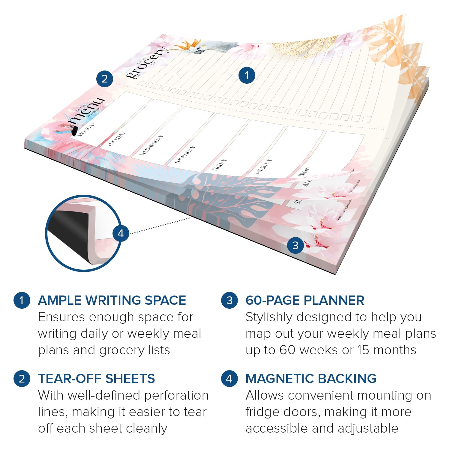 Joeji's A5 Magnetic Meal Planner and Shopping List Notepads, Aesthetic Design, 60 Perforated Sheets - Image 3