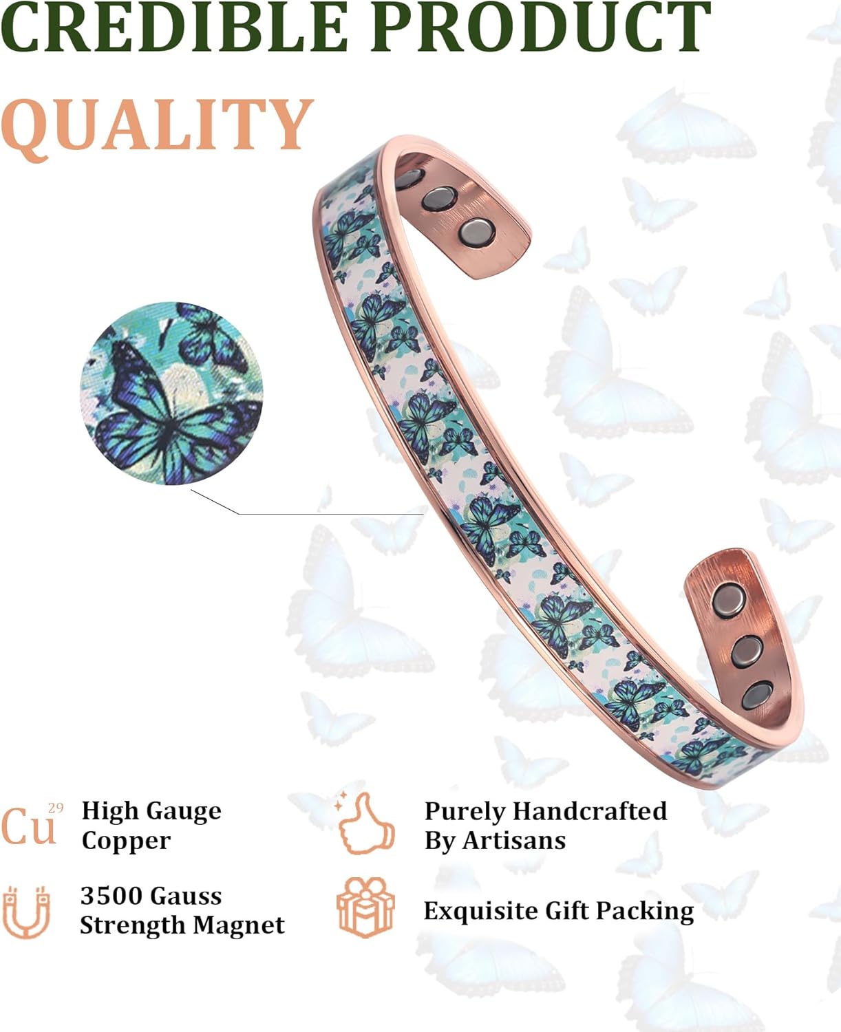 MagEnergy Copper Bracelet for Men and Women, 99.9% Pure Copper Magnetic Bangle with 8pcs 3500 Gauss Magnets, Adjustable Jewelry Gift - Image 2