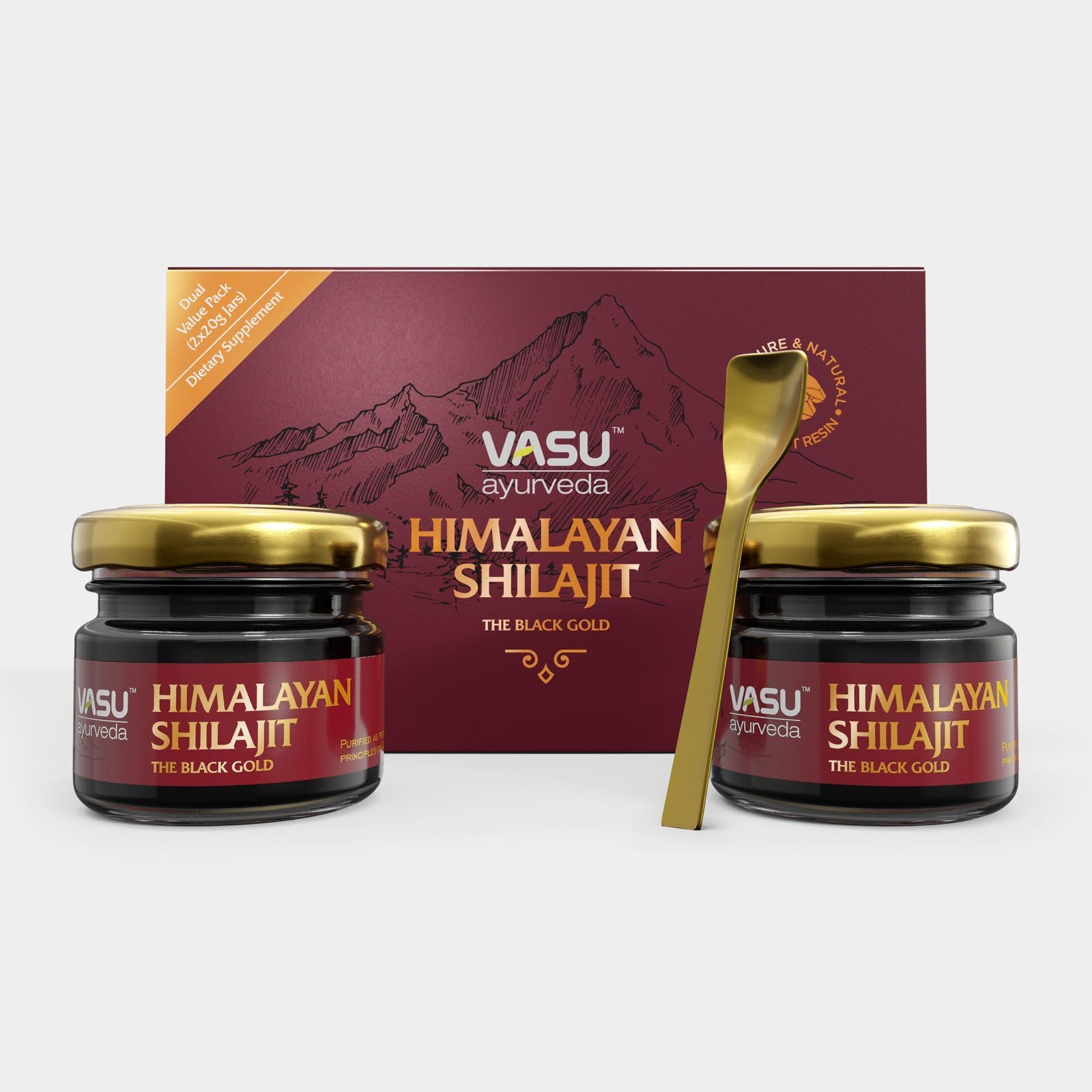 VASU Ayurveda Himalayan Shilajit Resin 400mg – Lab Tested Natural Energy Booster with Fulvic Acid & 85+ Trace Minerals – Pure Shilajit for Men & Women – 100 Days Supply for Strength & Stamina (2-Pack)