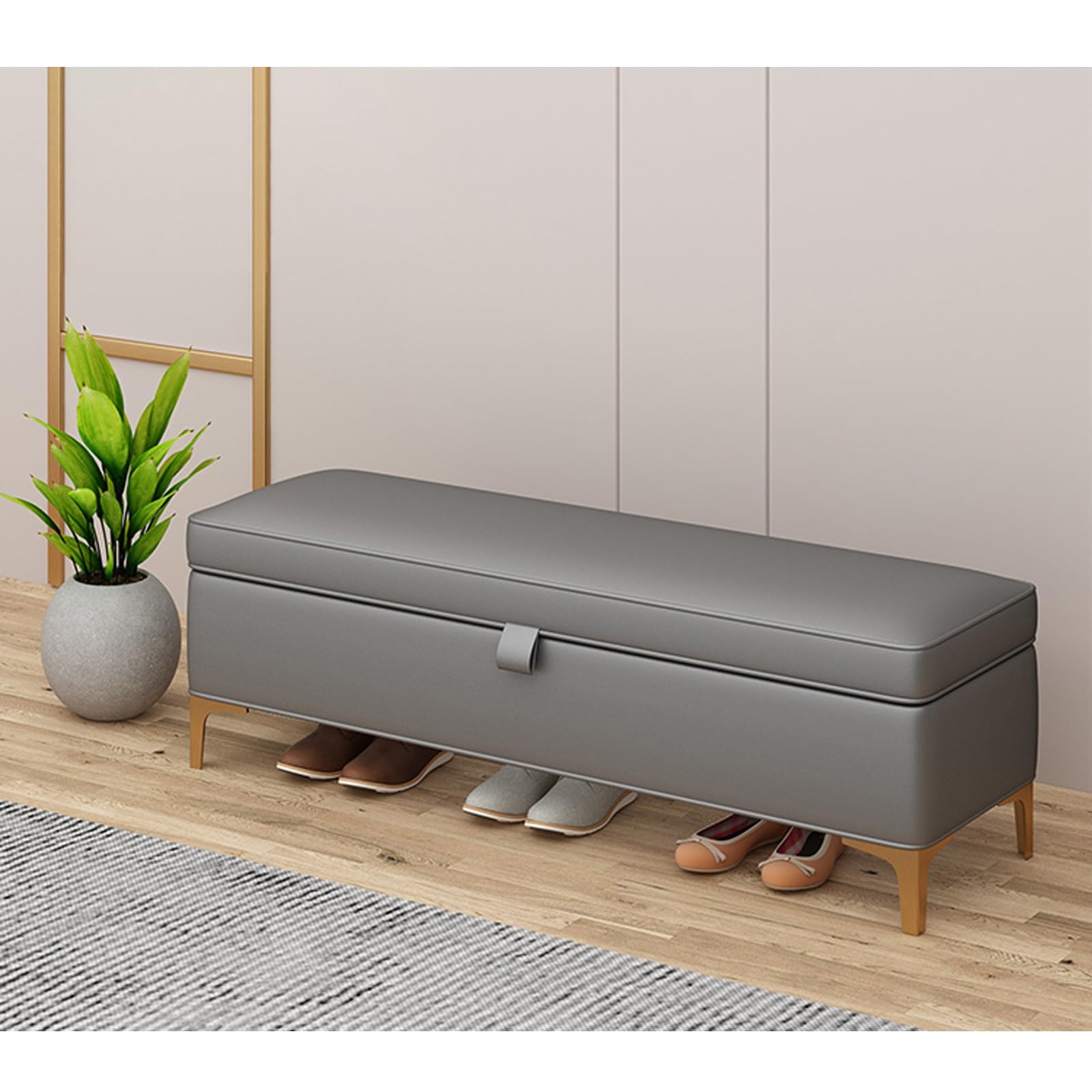Banc ottoman extra-long coffre de rangement bout de lit repose-pieds salon entrée