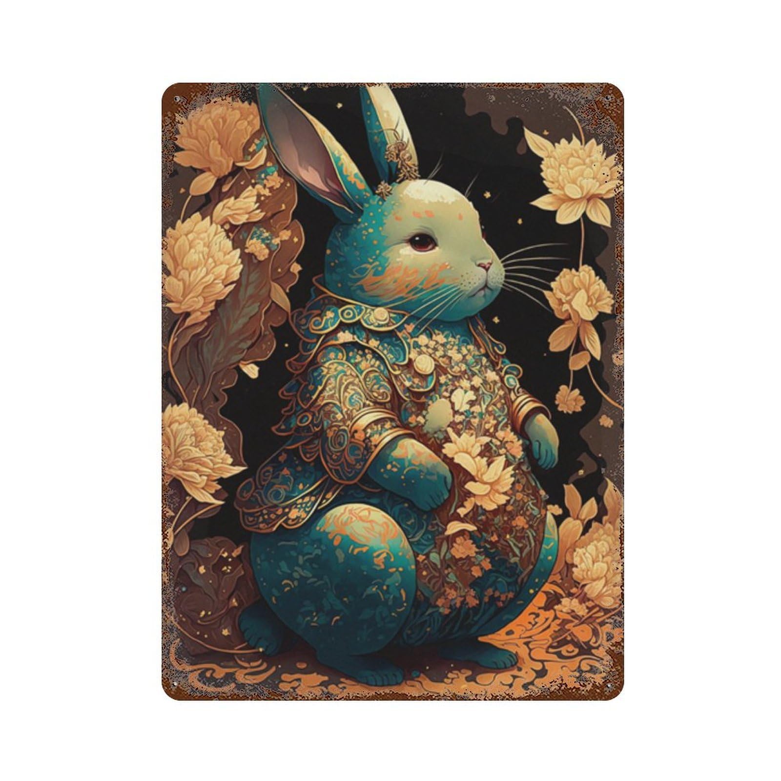 Elegant Rabbit Art Print-2 Vintage Rust Metal Sign 15.7"x11.8", for Garage, Bar And Workshop Decor, Decorative Metal Wall Art