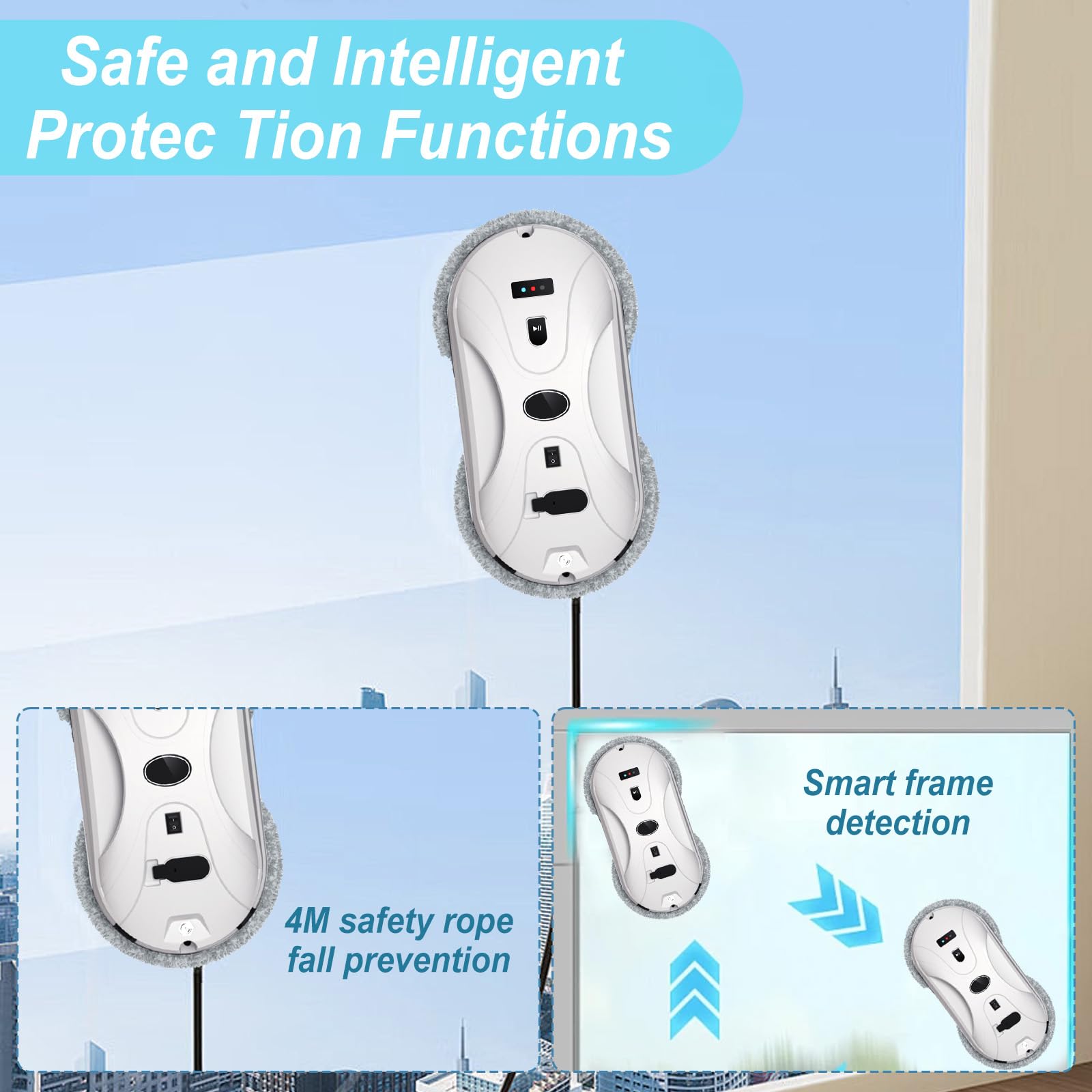 Robot limpiacristales, limpiacristales automático de 5600 Pa con mando a distancia y 10 paños; robot limpiacristales eléctrico con ventosa para cristales interiores y exteriores, azulejos