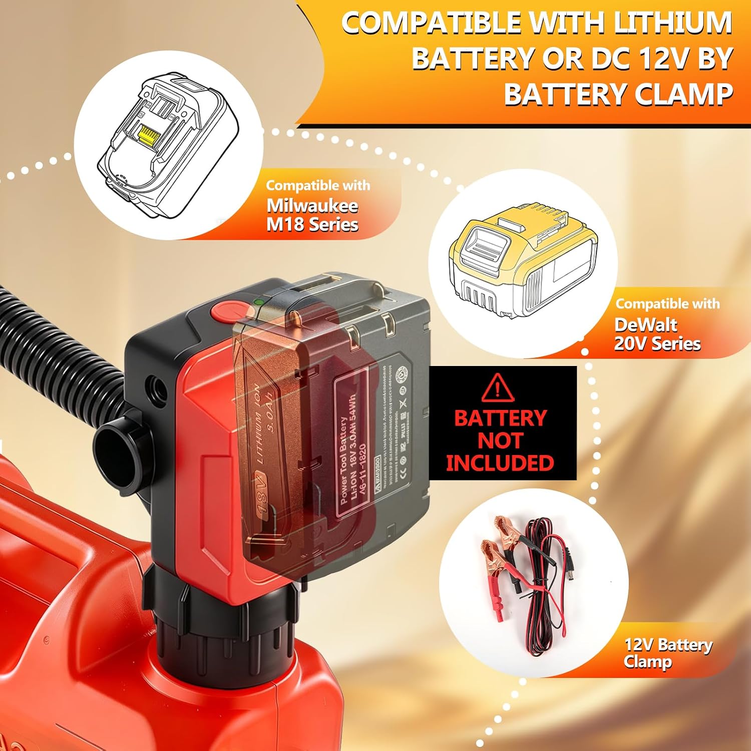 Cordless Fuel Transfer Pump,5 GPM,Auto-Stop & Hand Nozzle, Compatible with Milwaukee 18V & DeWalt 20V Batteries, Vertical Friendly Operated portable Pump for Diesel,Gasoline(Bare Tool) image 4