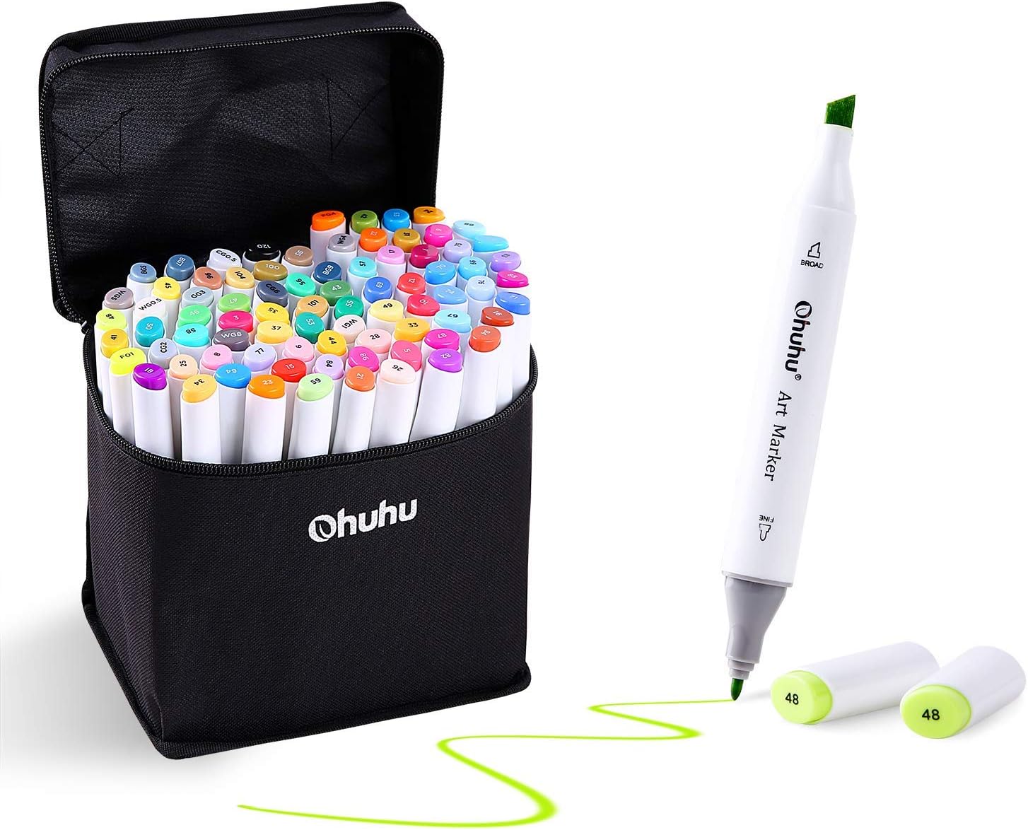 Ohuhu Alcohol Markers - Double Tipped Art Marker Set for Artist Adults' Coloring Sketching Illustration - 60 Colors - Chisel & Fine Dual Tips - Refillable Ink - Oahu Series of Ohuhu Markers
