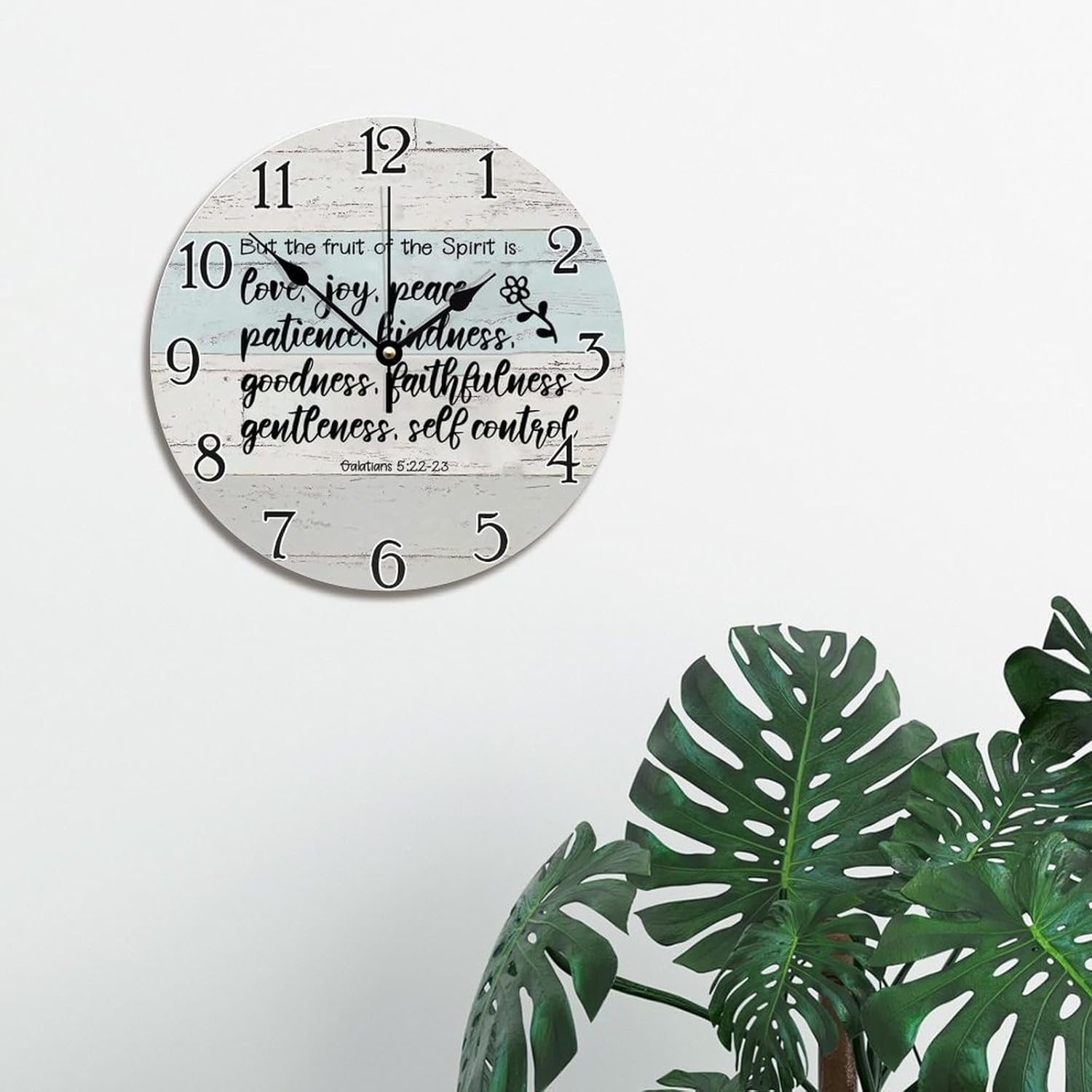 But The Fruit of The Spirit Clock Christian Jesus Quote Wooden Wall Clocks Battery Operated 12 Inch Silent Bible Verse Home Decor Wall Decor for Kitchen Bedroom Living Room Office