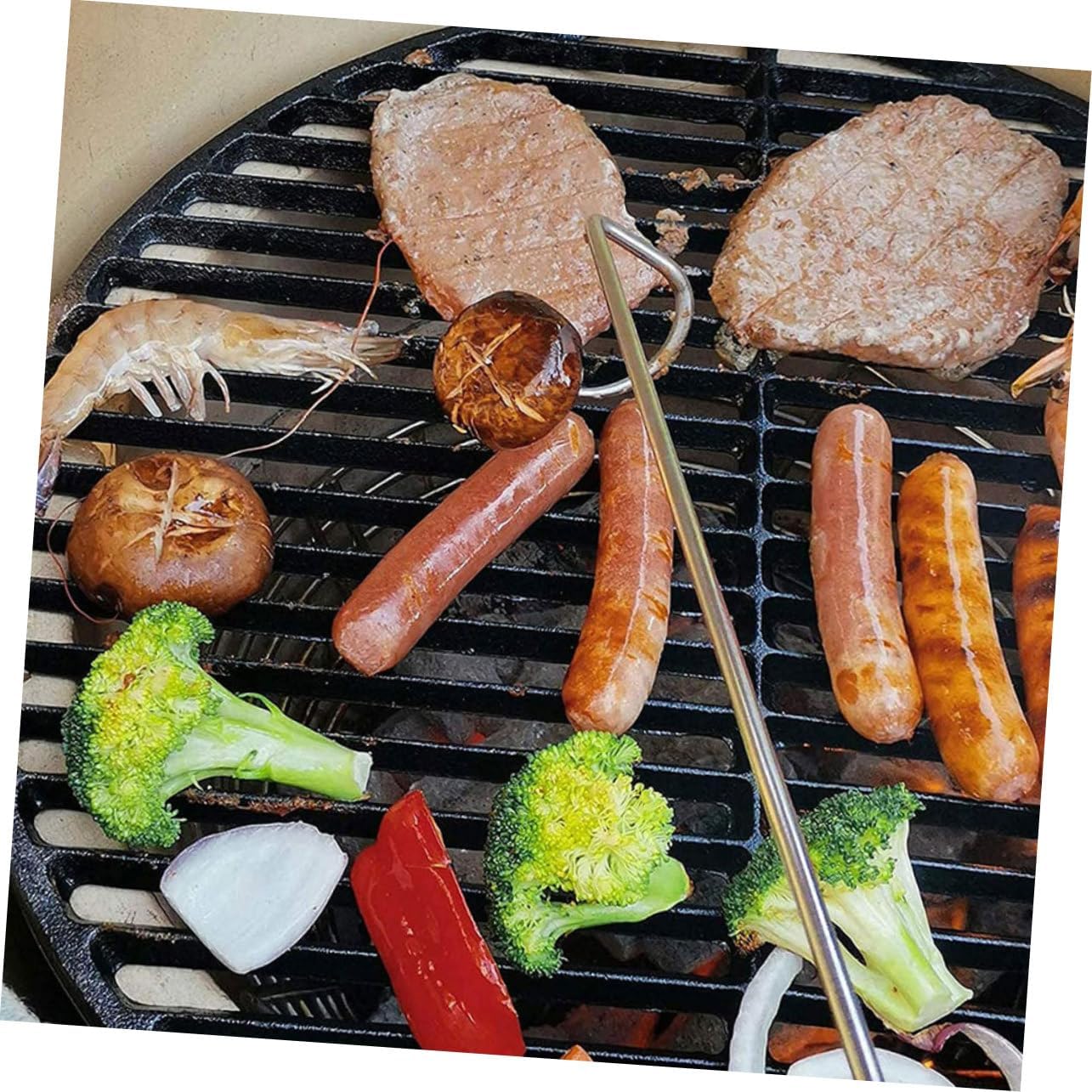 BESPORTBLE 8pcs Stainless Steel Meat Hook Turner BBQ Food Flipper for Grilling Heavy-Duty Handle Meat Hooks for and Serving