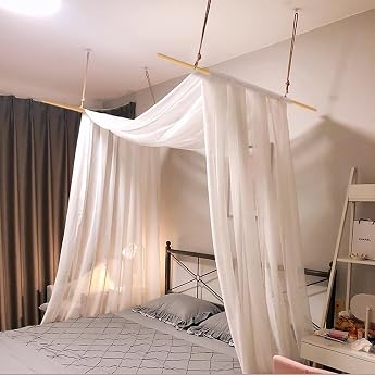 Comtelek Canopy Bed Curtains with 2 Rods Organza Fabric Wedding Door White Window Decoration Tulle Fabric Sold by the Metre Transparent for Bed Canopy Double Bed Wedding Arch Boho Decoration